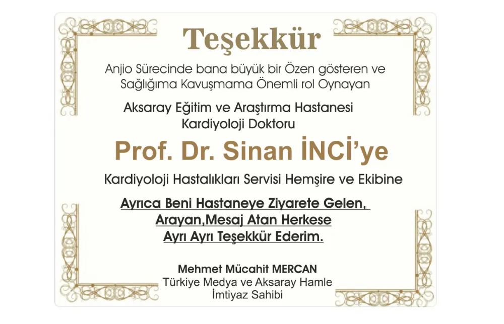 TEŞEKKÜR  PROF. DR. SİNAN İNCİ
